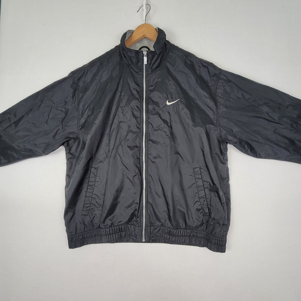 NIKE BLACK FULL ZIP WINDBREAKER LIGHTWEIGHT ATHLETIC JACKET MEN'S LARGE SWOOSH - Picture 7 of 16